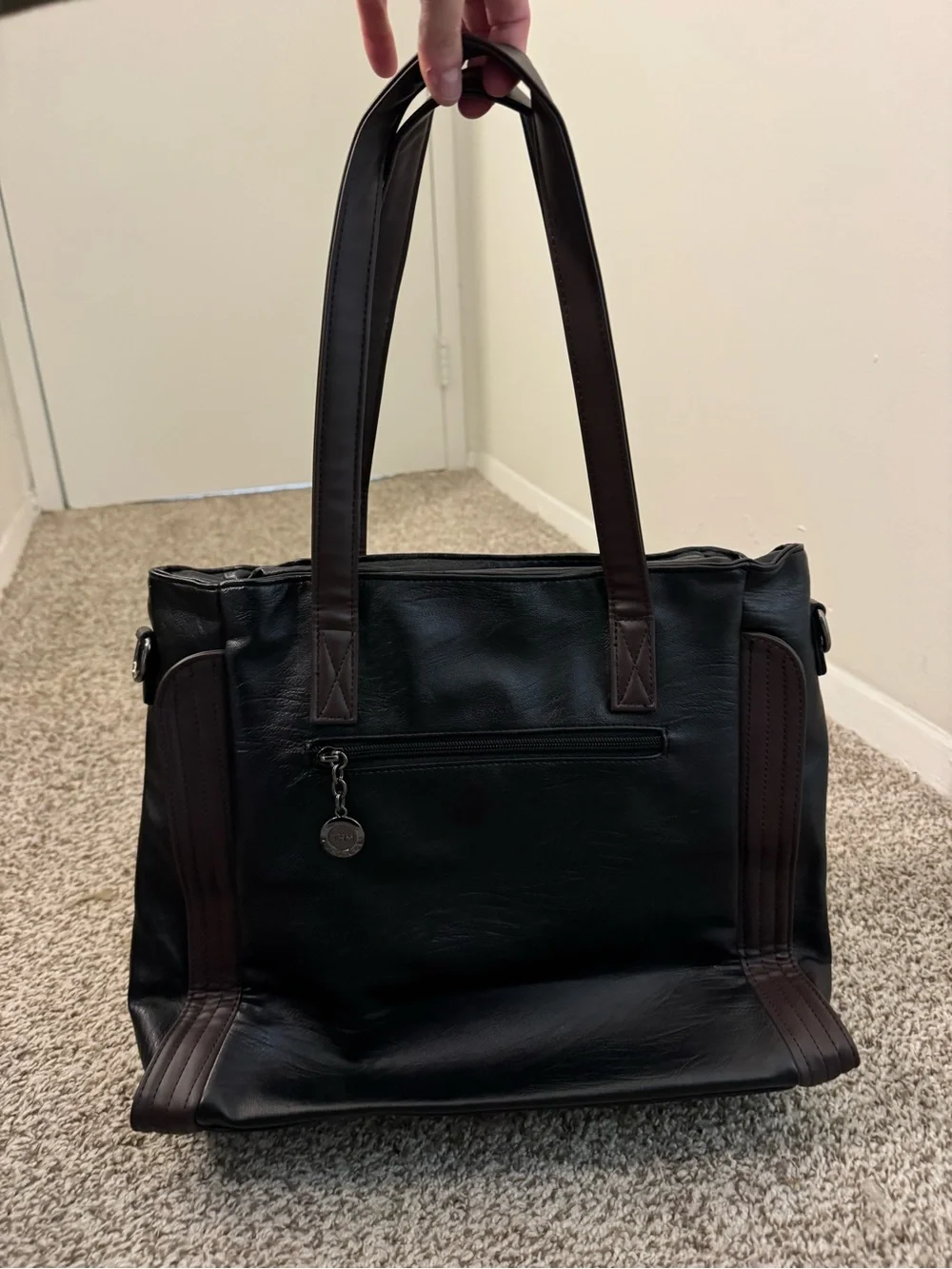 Structured Black Leather Tote with Detachable Strap
